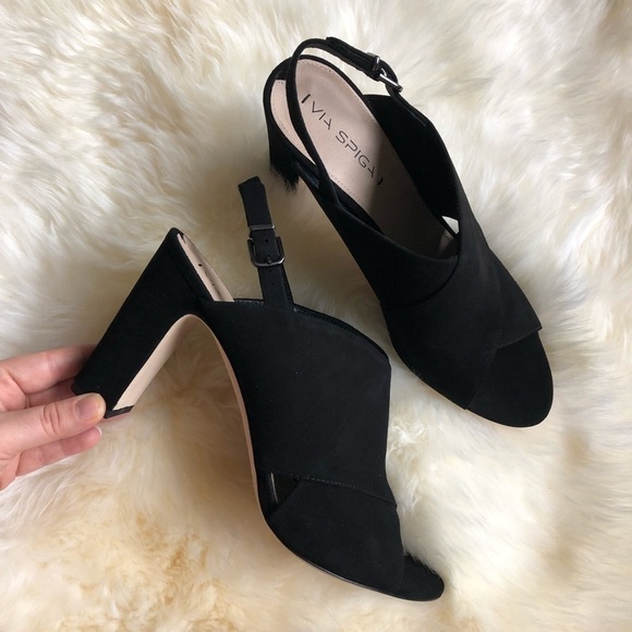 Via Spiga Amya Sling Back Black Suede Sandal 11 - Picture 1 of 8